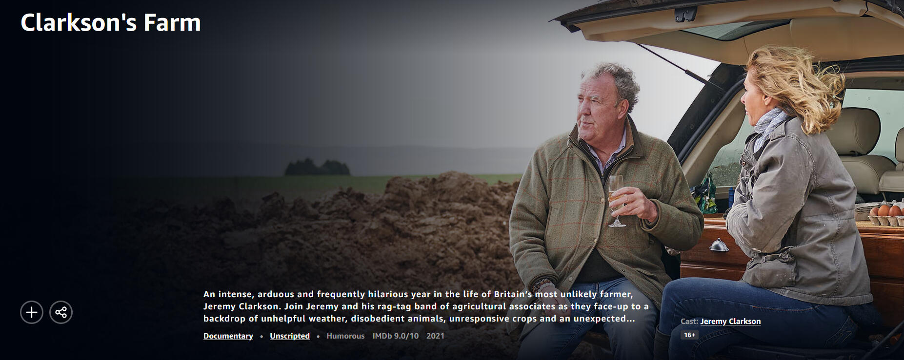 Screenshot of Apple App Store Today Stories editorial feature for Clarkson's Farm, Prime Video documentary series.